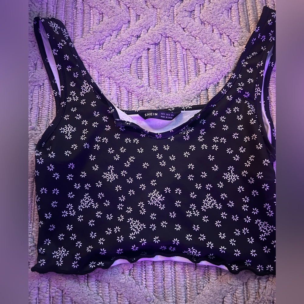 SHEIN Black and White Floral Tank Top